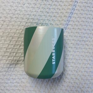 Starbucks Mug with Green and Cream Diagonal Design